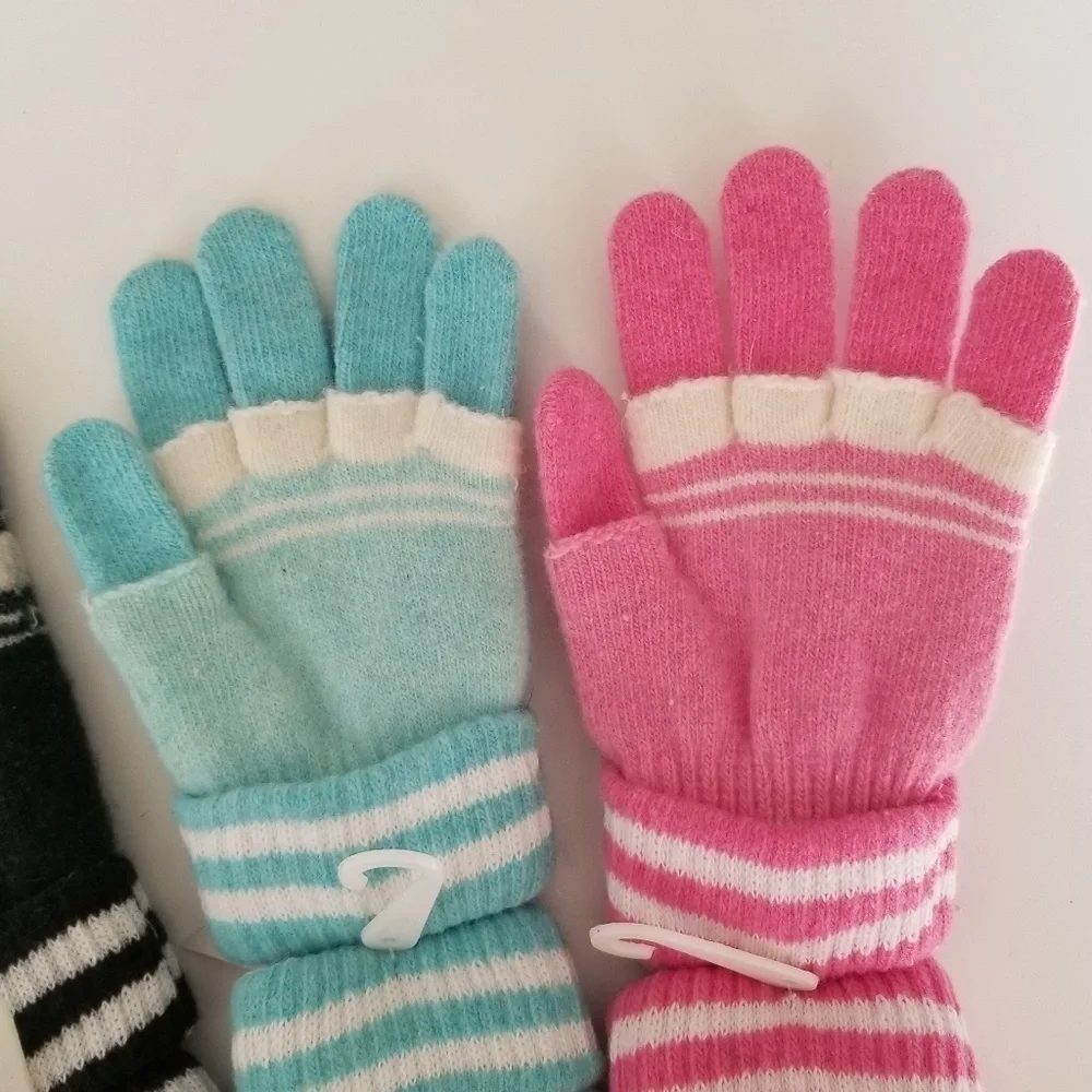 Set of 3 NEW Multicolor Double Layered 2 in 1 Wool Blend Cozy Warm Gloves